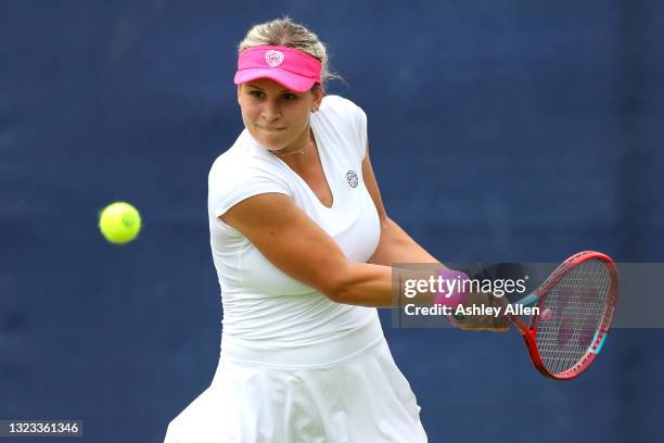 Jana Fett of Croatia hits a forehand during day 1 of the Nottingham Trophy at Nottingham Tennis Centre on June 13, 2021 in Nottingham, England.