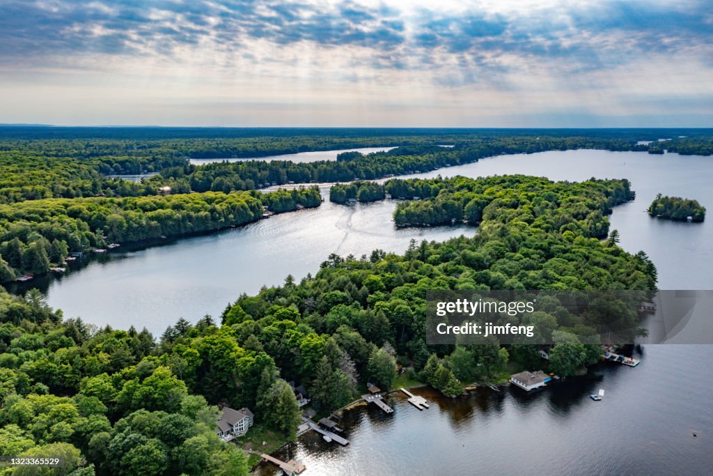 Lucht mening Torrance Baai en Muskoka Meren, Ontario, Canada