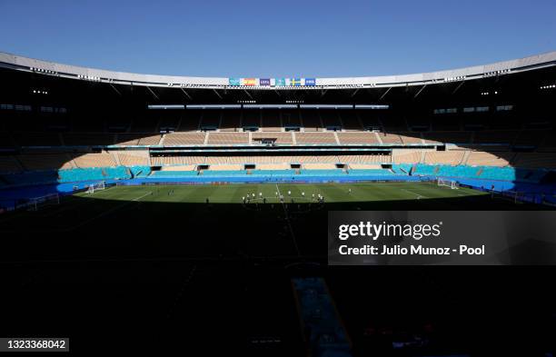 General view inside the stadium during the Spain Training Session ahead of the Euro 2020 Group E match between Spain and Sweden at Estadio La Cartuja...