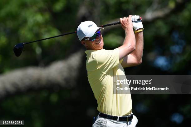 John Senden of Australia hits his tee shot on the second hole during the final round of the American Family Insurance Championship at University...