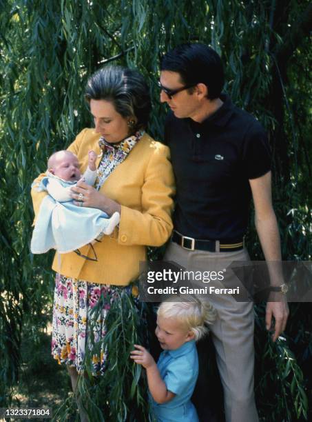 Princess Pilar of Borbon , sister of Spanish King Juan Carlos, with her husband Luis Gomez Acebo and theirs sons Bruno and Bertran, Madrid, Spain,...