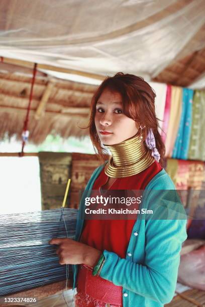 beautiful long neck young woman tribe the karen people - padaung stock pictures, royalty-free photos & images