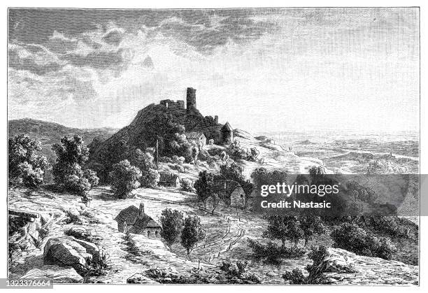 the waxenberg castle ruins are the ruins of a hilltop castle above the center of waxenberg in the municipality of oberneukirchen in the mühlviertel in upper austria - durnstein stock illustrations