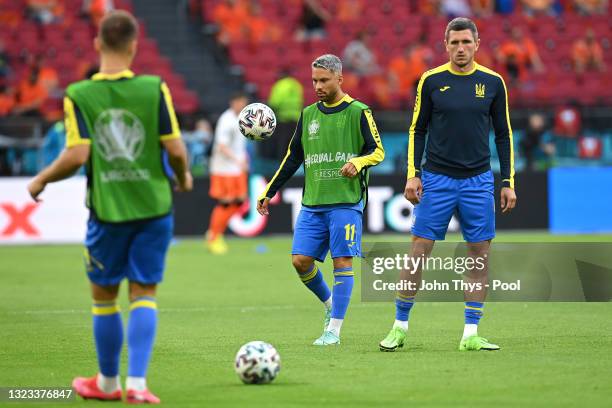 Marlos Marlos of Ukraine warms up prior to the UEFA Euro 2020 Championship Group C match between Netherlands and Ukraine at the Johan Cruijff ArenA...