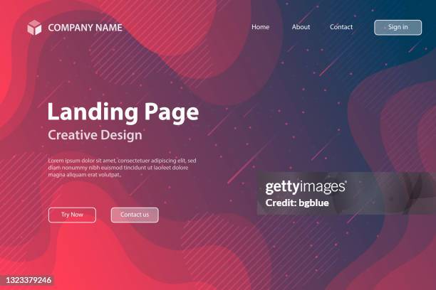 landing page template - fluid and geometric shapes composition - red gradient - wide net stock illustrations