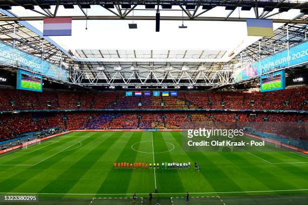 General view inside the stadium as both teams stand for the national anthems prior to the UEFA Euro 2020 Championship Group C match between...