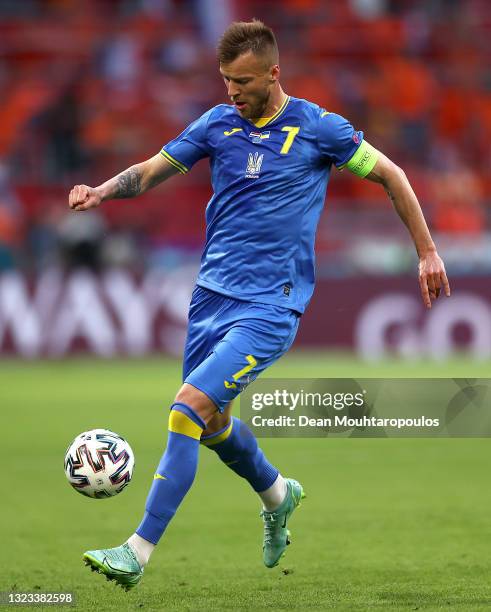 Andriy Yarmolenko of Ukraine runs with the ball during the UEFA Euro 2020 Championship Group C match between Netherlands and Ukraine at the Johan...