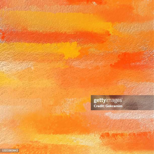 abstract background with orange watercolor brush strokes and gold glitter spray paint. soft pastel grunge texture. orange colored brush stroke clip art. orange blot isolated. elegant texture design element for greeting cards and labels. - paper decoration stock illustrations