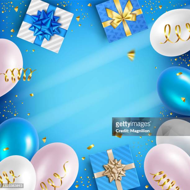 illustrazioni stock, clip art, cartoni animati e icone di tendenza di sfondo palloncini e regali per le vacanze - birthday