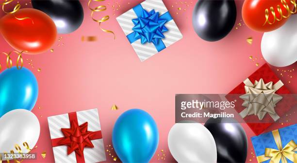 holiday balloons and gifts background - balloon knot stock illustrations