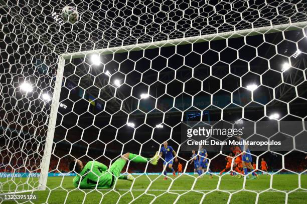 Georgiy Bushchan of Ukraine looks dejected after the Netherlands third goal scored by Denzel Dumfries during the UEFA Euro 2020 Championship Group C...