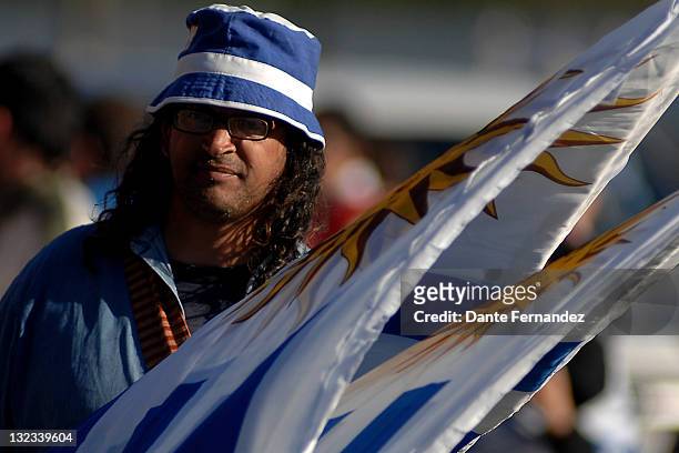 The fans encouraging their team during the match between Uruguay and Chile as part of the South American World Cup Brazil 2014 at the Estadio...