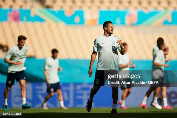 Koke Resurrecion of Spain in action during the training session ahead of the Euro 2020 group match between Spain and Sweden at Estadio La Cartuja on...