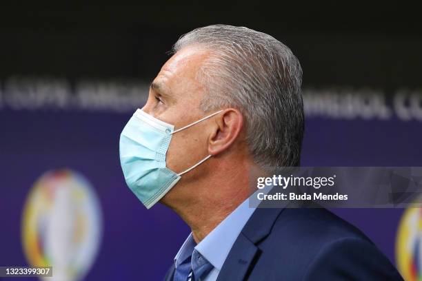 Tite of Brazil looks on before a Group B match between Brazil and Venezuela as part of Copa America 2021 at Mane Garrincha Stadium on June 13, 2021...