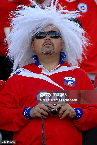 Chile's fans cheer to their team during their match as part the South American Qualifiers for FIFA World Cup Brazil 2014 at Centenary Stadium on...