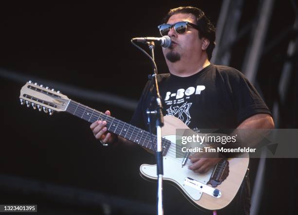 Cesar Rosas of Los Lobos performs during the Guinness Fleadh at San Jose State University on June 28, 1998 in San Jose, California.