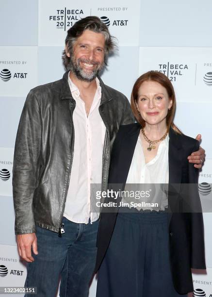Director Bart Freundlich and actress Julianne Moore attend the "With/In Vol.1" premiere during the 2021 Tribeca Festival at Brookfield Place on June...