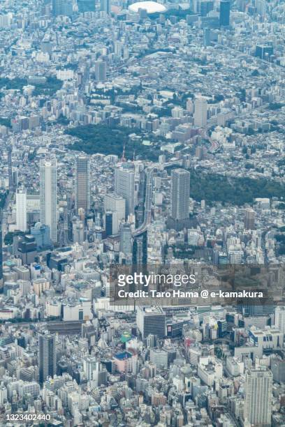ikebukuro in tokyo of japan aerial view from airplane - ikebukuro stock pictures, royalty-free photos & images