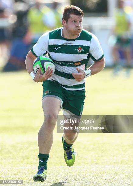 James Cordy-Redden of Ealing Trailfinders runs with the ball during the Greene King IPA Championship Play Off Final 1st Leg match between Ealing...