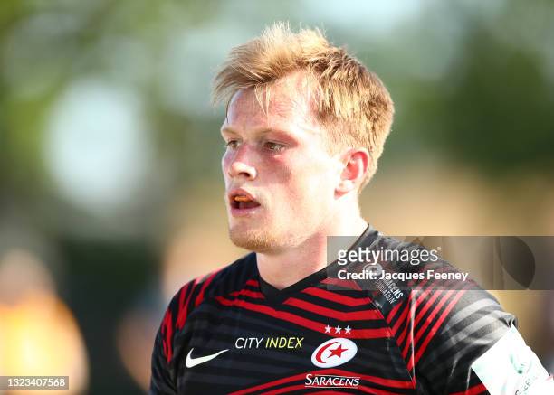 Nick Tompkins of Saracens looks on during the Greene King IPA Championship Play Off Final 1st Leg match between Ealing Trailfinders and Saracens at...
