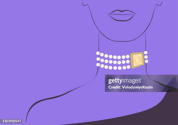 fashion portrait of a woman with a pearl necklace on her neck - necklace stock illustrations