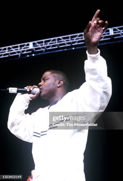 Mase performs during KMEL All-Star Jam at Shoreline Amphitheatre on August 29, 1998 in Mountain View, California.