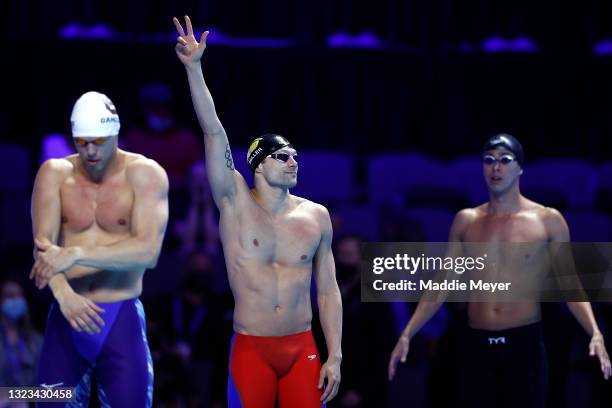 Cody Miller of the United States prepares to compete in a semifinal heat for the Men's 100m breaststroke during Day One of the 2021 U.S. Olympic Team...