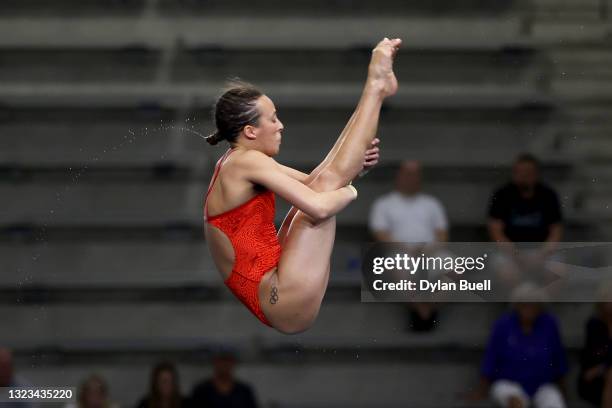 Jessica Parratto competes in the women's 10-meter platform final during day 8 of the 2021 U.S. Olympic Diving Trials at Indiana University Natatorium...