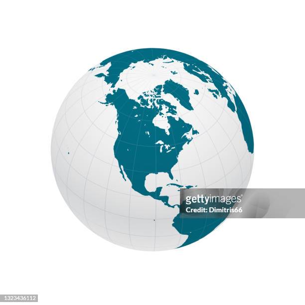 illustrazioni stock, clip art, cartoni animati e icone di tendenza di globo terrestre incentrato sul nord america e sul polo nord. - globo terrestre