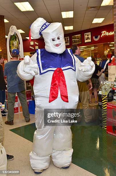 Fan dresses up as The Stay Puft Marshmallow Man during a Dan Aykroyd Crystal Head Vodka bottle signing on June 30, 2011 at the Wines & Spirits Stores...