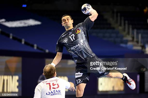 Kiril Lazarov of HBC Nantes throws the ball during the VELUX EHF Champions League FINAL4 bronze medal match between HBC Nantes and Paris...