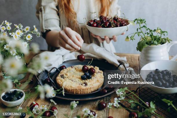 homemade pie decorated with berries - sweetie pie stock pictures, royalty-free photos & images