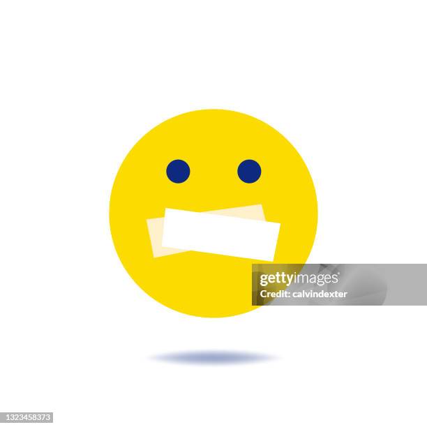 stockillustraties, clipart, cartoons en iconen met emoticon heldere vlakke kleuren - stilteteken