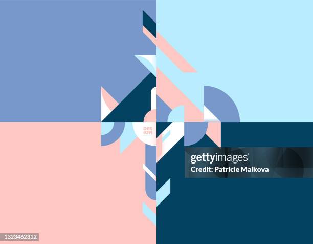 abstract vector geometric background, colored design art concept, geometric shapes, flat design, circle and square composition - asymmetry stock illustrations