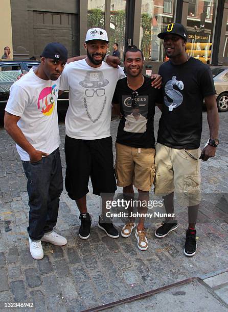 Whoo Kid, New York Red Bulls Thierry Henry, Chelsea's Ashley Cole and West Ham United's Carlton Cole seen on the streets of Manhattan on June 30,...