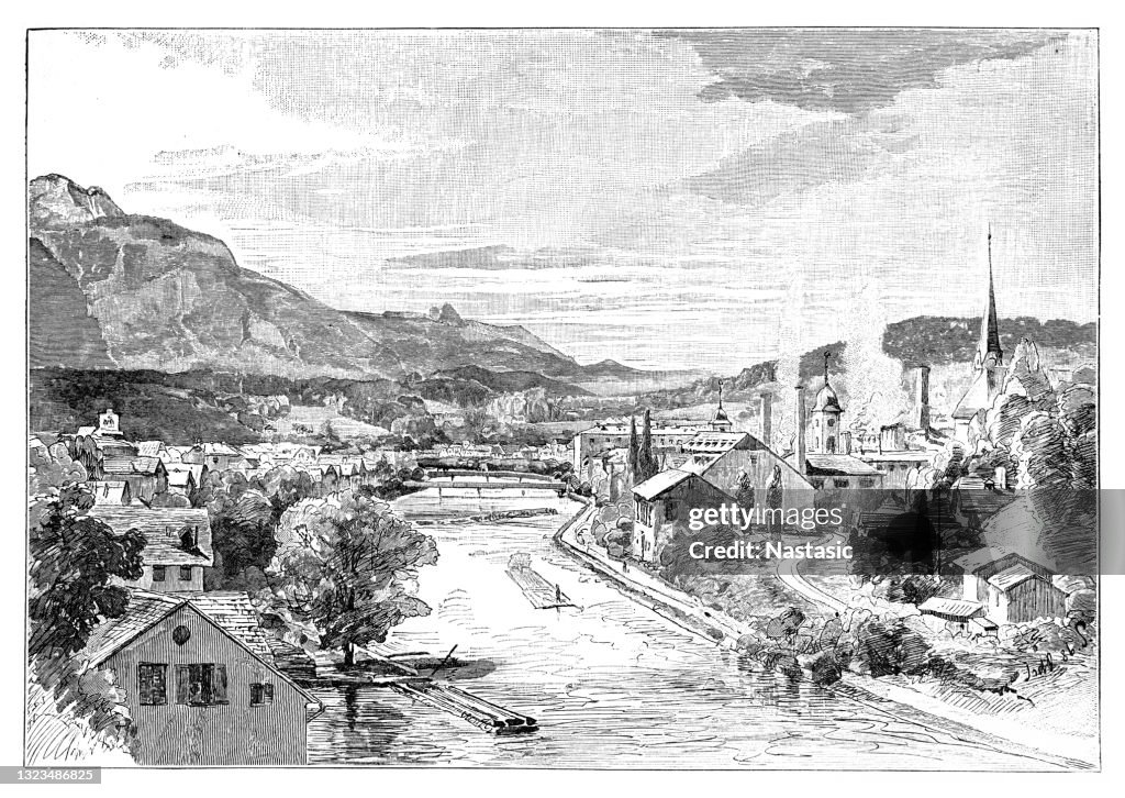 Historical view of Bad Ischl, Austria