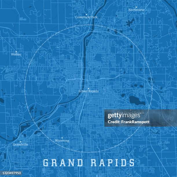 grand rapids mi city vector road map blue text - grand rapids michigan stock illustrations