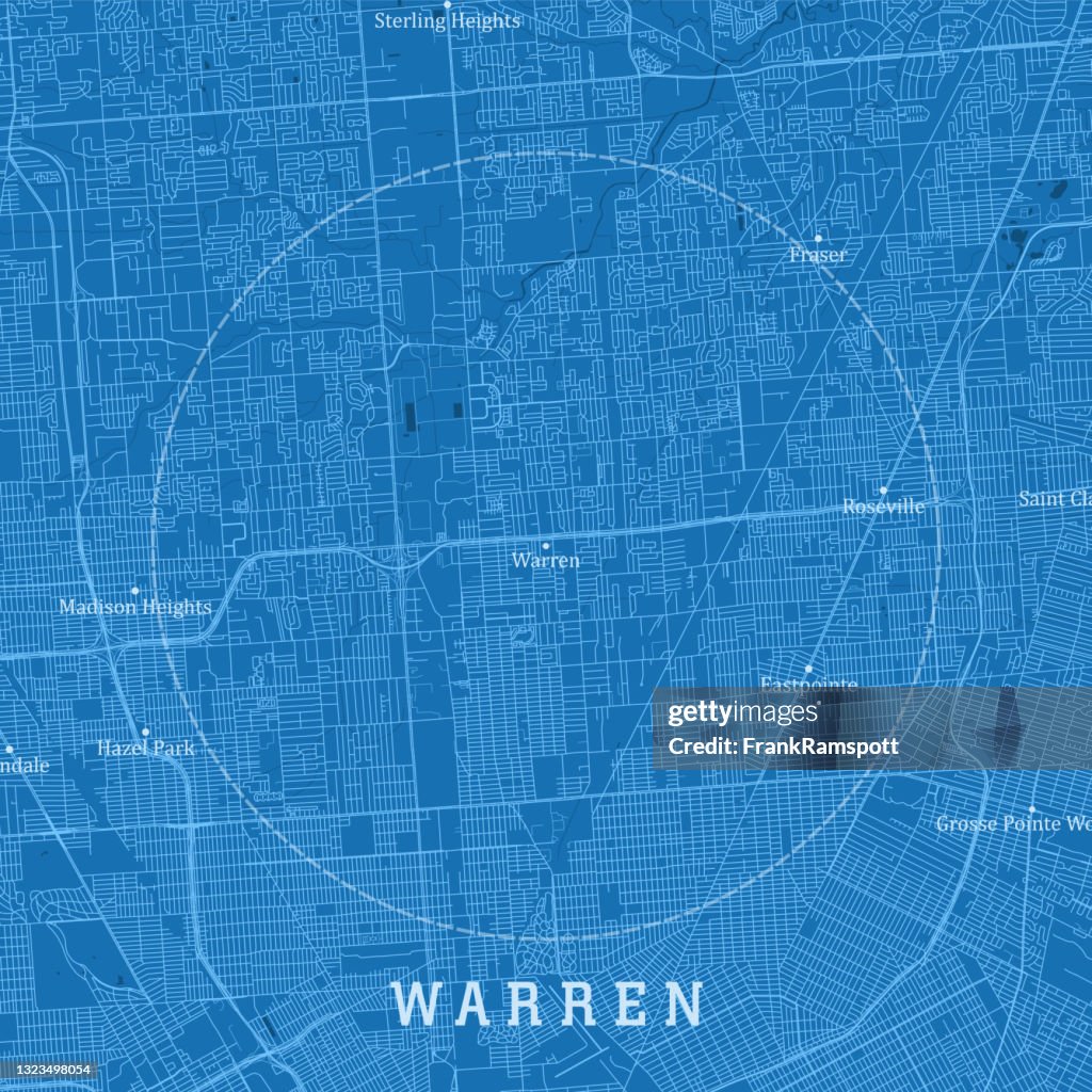 Warren MI City Vector Road Map Blauwe tekst