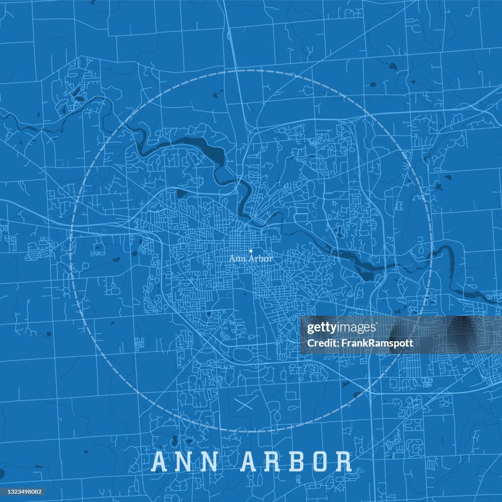 Ann Arbor MI City Vector Road Map Blue Text