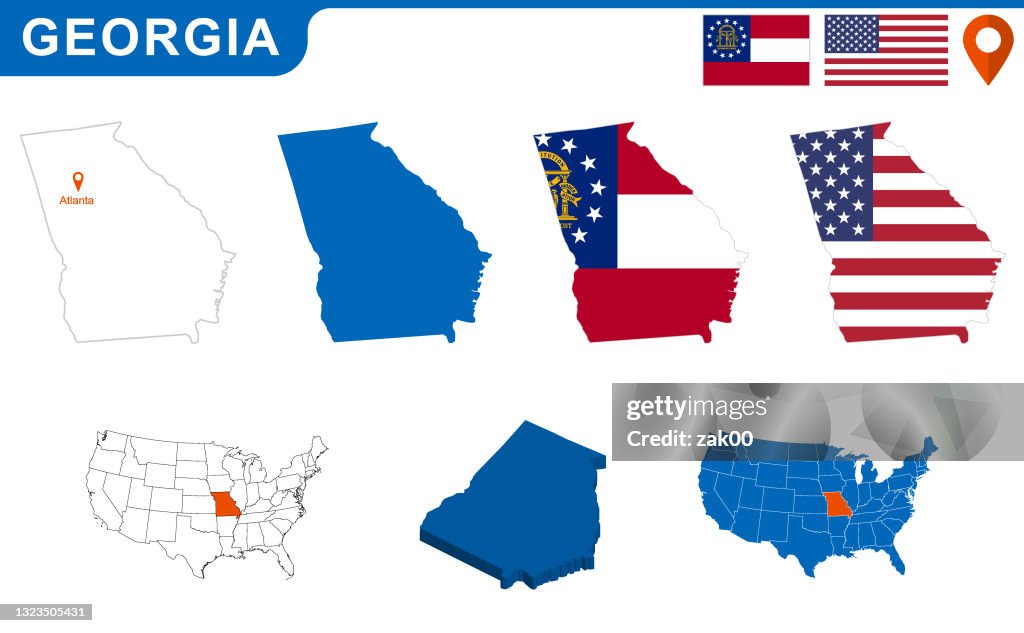 USA state Of Georgia's map and Flag.
