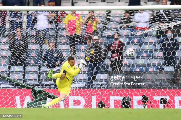 David Marshall of Scotland fails to save Czech Republic's second goal scored by Patrik Schick during the UEFA Euro 2020 Championship Group D match...