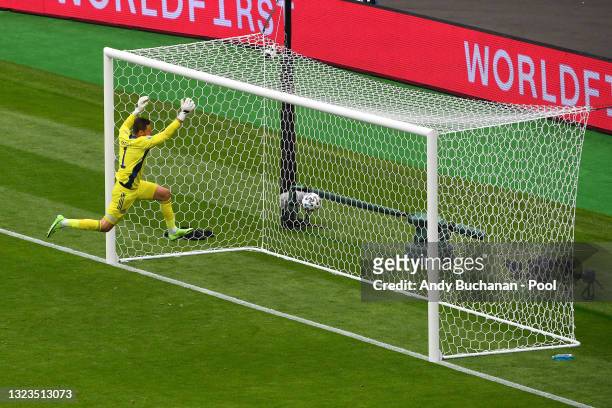 David Marshall of Scotland fails to save Czech Republic's second goal scored by Patrik Schick during the UEFA Euro 2020 Championship Group D match...