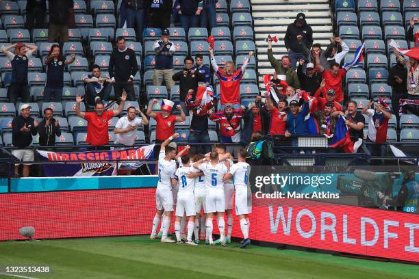 Patrik Schick of Czech Republic celebrates with teammates and their fans and after scoring his team's second goal during the UEFA Euro 2020...