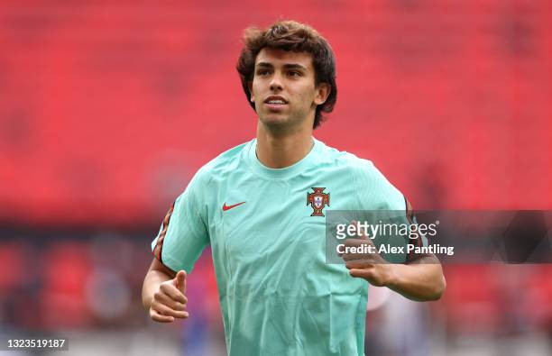Joao Felix of Portugal looks on during the Portugal Training Session ahead of the UEFA Euro 2020 Group F match between Hungary and Portugal at Puskas...