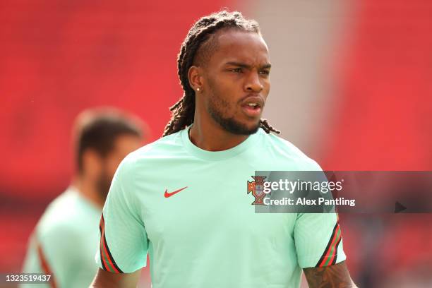 Renato Sanches of Portugal looks on during the Portugal Training Session ahead of the UEFA Euro 2020 Group F match between Hungary and Portugal at...