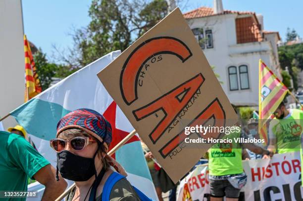 Farmers demonstrate in defense of a Common Agricultural Policy in a rally by the Portuguese National Confederation of Agriculture with the presence...