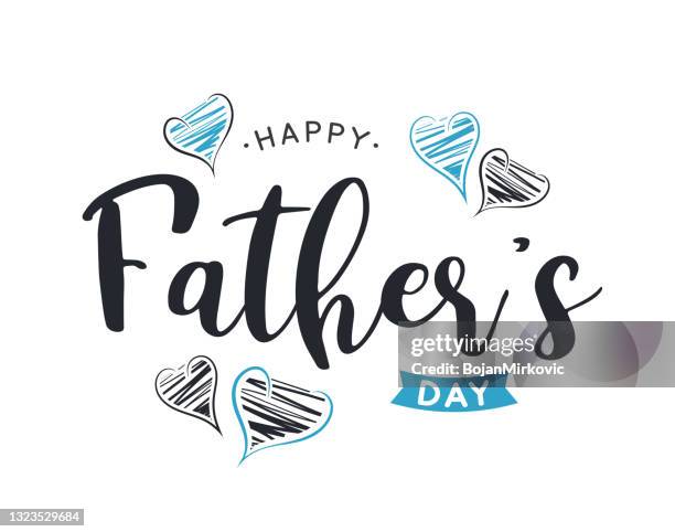 glücklich vatertag karte mit hand gezeichneten herzen. vektor - fathers day text stock-grafiken, -clipart, -cartoons und -symbole