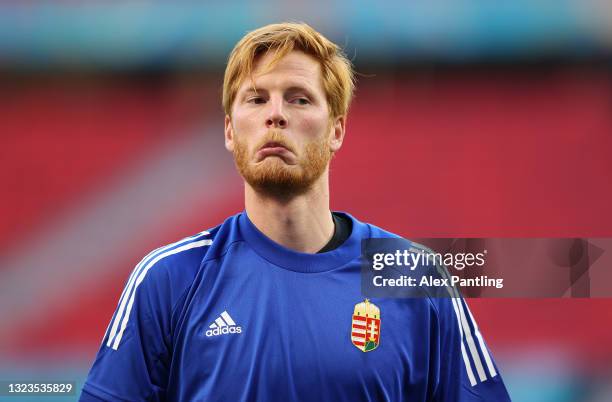 Adam Bogdan of Hungary looks on during the Hungary Training Session ahead of the Euro 2020 Group F match between Hungary and Portugal at Puskas Arena...