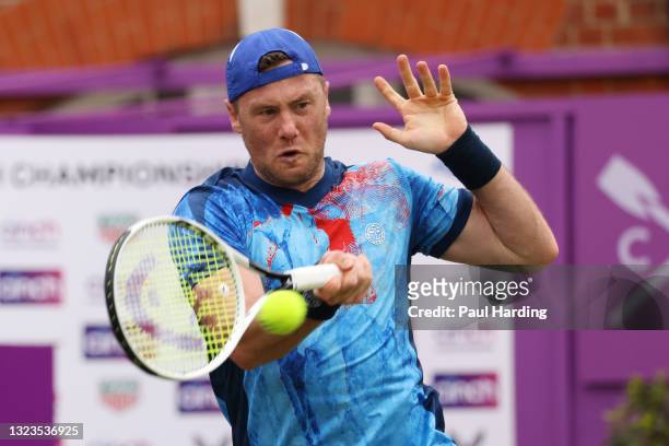 Illya Marchenko of Ukraine plays a forehand in his First Round match against Feliciano Lopez of Spain during Day 1 of the cinch Championships at The...