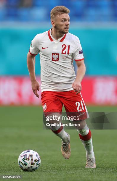 Kamil Jozwiak of Poland in action during the UEFA Euro 2020 Championship Group E match between Poland and Slovakia at the Saint Petersburg Stadium on...